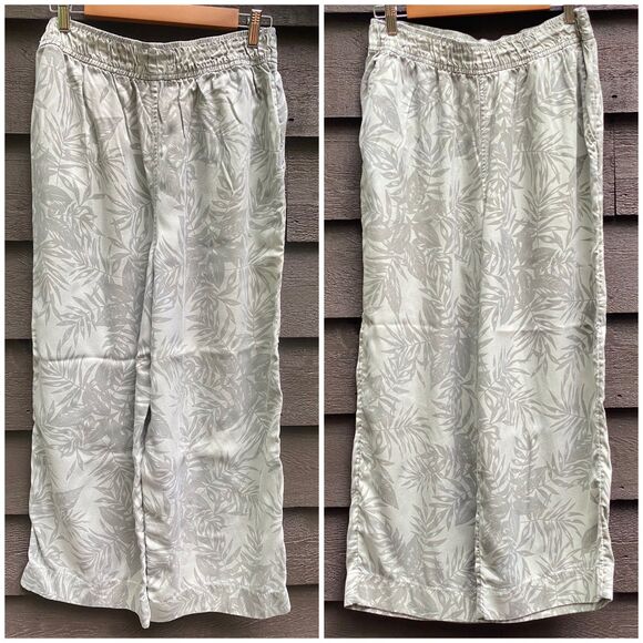 C&C California 100% lyocell green palm print wide leg elastic waist pants L - Picture 1 of 7